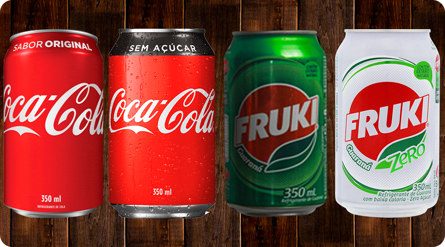 Coca-cola original, Coca-cola zero, Guaraná Fruki e Guaraná Fruki zero